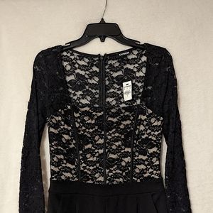 Express lace-top jumpsuit. Black, size 8.